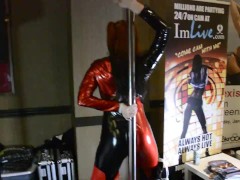Mel Fire as Harley Quinn pole dance AVN expo