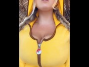 Preview 2 of Lactating Blonde Braids Pigtails Pikachu Sucks & Spits Milk On Huge Boobs Bouncing On Dildo Snapchat