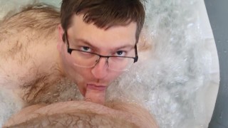 In The Hot Tub Boy Gives His Dad A Cum