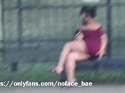 Preview 2 of Ebony caught Flashing and Masturbating at public bus stop!!