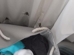 White dirty panties from laundry smell like bitter sweet