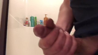 Big Uncut Cock Masturbation Jerks Off Shaking Orgasm Big Load in Bathroom