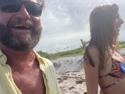 Preview 2 of Public Beach Suck and Fuck with best friends Daughter - Dani Blu Fucks Original MILF Hunter