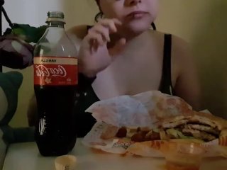 burger, mukbang, eating, solo female