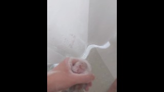 Playing with my Fat Cock in the Shower and Cumming