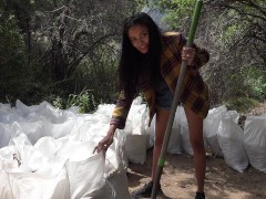 Get back to work! Viva Athena digging and shovelling dirt at construction site