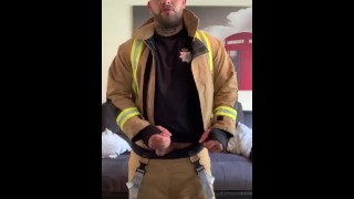 Straight Firefighter masturbating, cumming huge load over uniform 