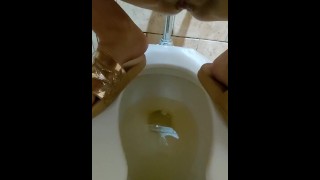 Pissing milf in public bathroom 