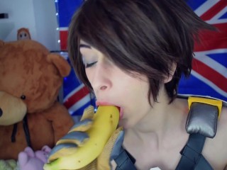 Tracer (Overwatch) Shows you how to Wear a Condom with her Mouth | Safety First!