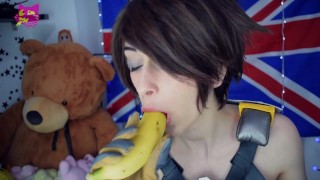 Tracer (Overwatch) Shows you how to wear a condom with her mouth | Safety first!
