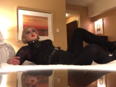 Krystal's Bedtime (female mask, crossdress, trans, mask, bodysuit, stockings, heels, posing, tease