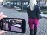 Street date in cameltoe leggings | Fucked and facialized by a stranger