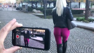 Street date in cameltoe leggings | Fucked and facialized by a stranger