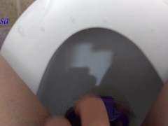 SisK piss through tiny purple chastity cage