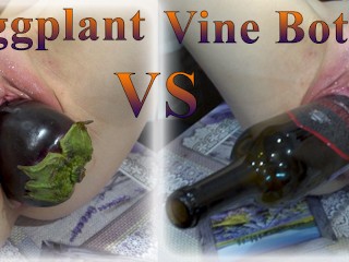 Super Extreme Insertion! Wife Fuck herself by very Huge Eggplant and Bottle of Vine!