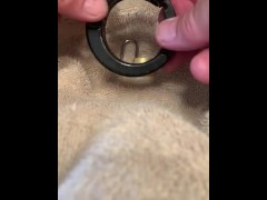 TENS cock cage to imprison Her cock