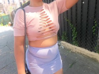 Wife with pasties in see through cut up shirt and no bra and skirt in public