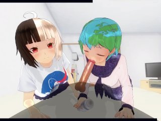 3D HENTAI POV Earth-chan and Moon-chan_Give You a_Blowjob