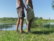 Preview 1 of Passionate Sex of a Teen Amateur Couple by a Summer Lake Outdoor