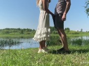 Preview 4 of Passionate Sex of a Teen Amateur Couple by a Summer Lake Outdoor