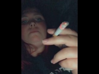 human ashtray slave, vertical video, solo female, smoking fetish