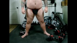 Beefy chub Tyler Nash has a sweaty workout the jerks his beautiful cock with huge cumshot