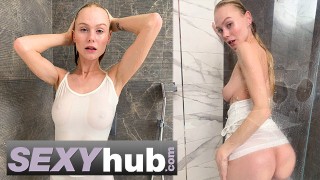Lonely Blonde Beauty Lockdown Isolation Masturbation In The Shower