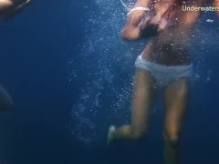 Naked girls on Tenerife having fun in the water