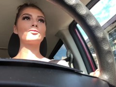 Butt plug in while grocery shopping public flash tease