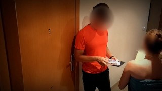 WIFE FUCKS THE AMAZON DELIVERY MAN AND CUMS IN HIS MOUTH BEFORE HUSBAND RETURNES