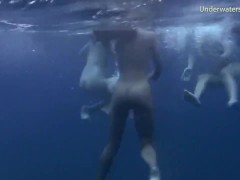 Underwater swimming girls on Tenerife