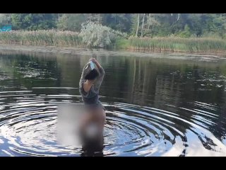 vintage, outside, muscular ass, swimming naked lake