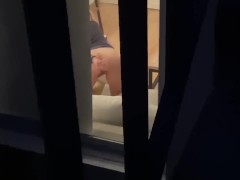 Video Pervert voyeur spies on her Asian Japanese neighbor while watching hentai and fucking her ass