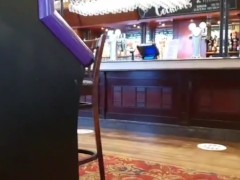 Teasing Latina in Loose Shorts Flashing BOOBS  and PUSSY in a Restaurant