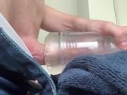 Preview 2 of Pulling down my jeans and fucking my fleshlight until I cum