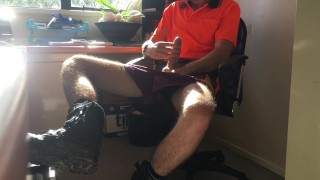 Tradie wanks in the site office