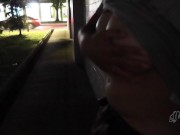 Preview 1 of Quick Boobs Public Flashing On The Street At Night