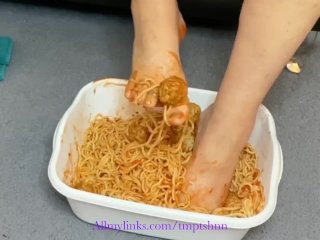 My feet in spaghetti!