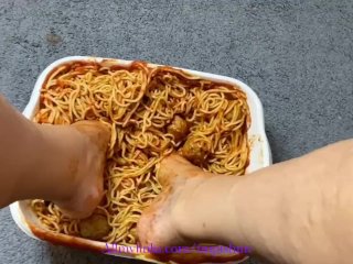 My feet in spaghetti!