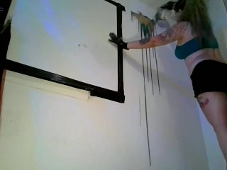 SFW Time Lapse Video Painting My Webcam Wall inBra & Booty ShortsAcrylic Silicone Pour Paint Pt.1