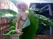 Preview 2 of Rural striptease. Country girl dancing in the yard of her house  Rustic striptease with banana leaf