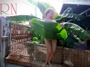 Preview 4 of Rural striptease. Country girl dancing in the yard of her house  Rustic striptease with banana leaf