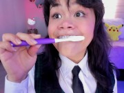 Preview 1 of Lila Jordan brushes her saliva teeth