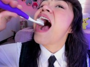 Preview 3 of Lila Jordan brushes her saliva teeth