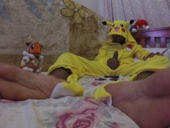 Life Sized Pikachu with Huge Black Cock Jerks off For you while friends watch