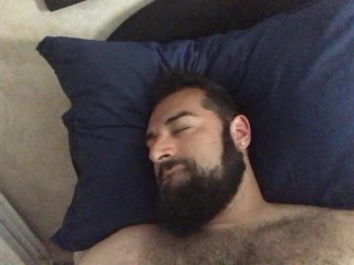 Big Bearded Bear with Hairy Chest Wanking Playing on Cam Showing his Tongue. Beautiful Agony