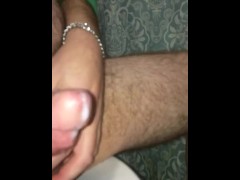 Pouring my own cum on my cock as lube (frozen loads thawed)