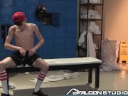 Preview 2 of Coach Fucks Perverted Towel Boy Twink In Locker Room - FalconStudios