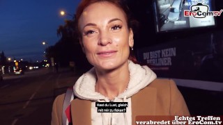 Outdoor sex date through a dating app with a slim redheaded Milf