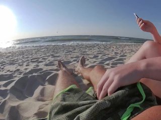 SURFERS APPROACHING RUINED HIS_ORGASM! Interrupted Risky Public Beach Handjob Cum - Ginger AleMILF